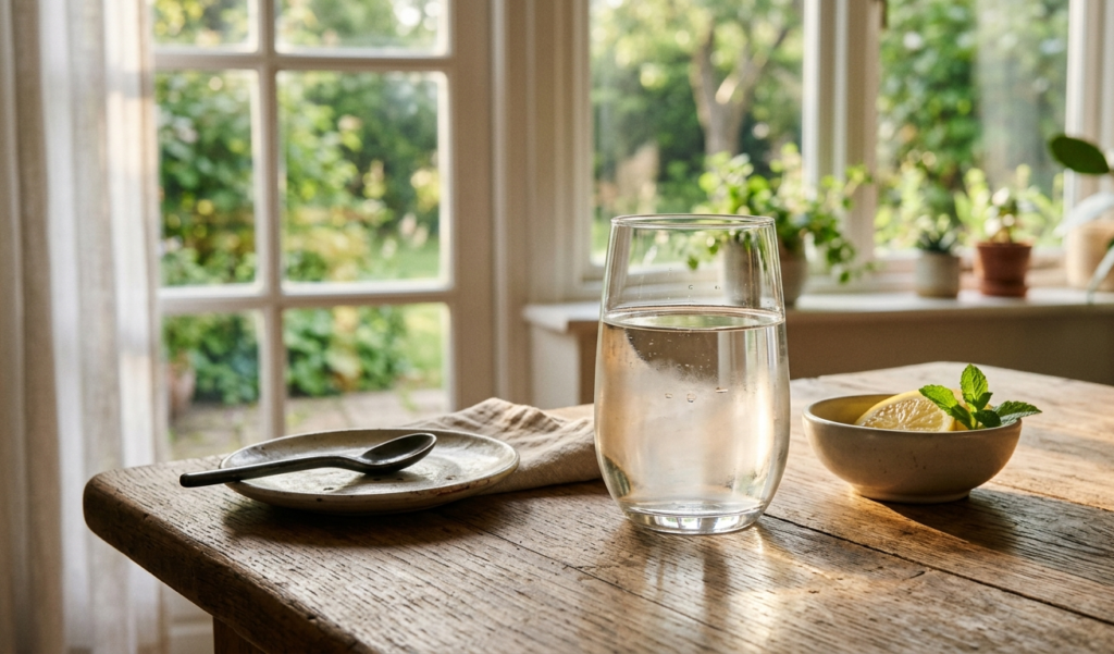 Glass of water in the morning for hydration and energy boost