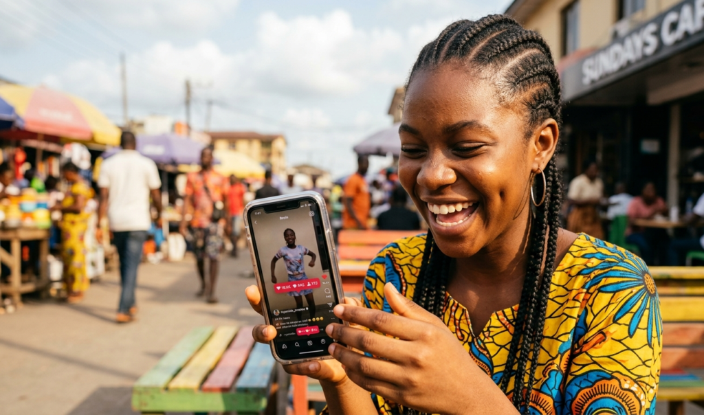 Young African creator excited after getting high views on Instagram Reels