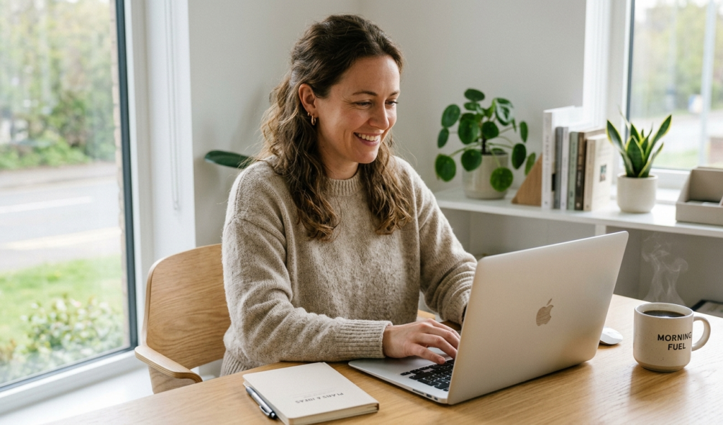 Content creator using social media automation tools to schedule posts easily and reduce stress