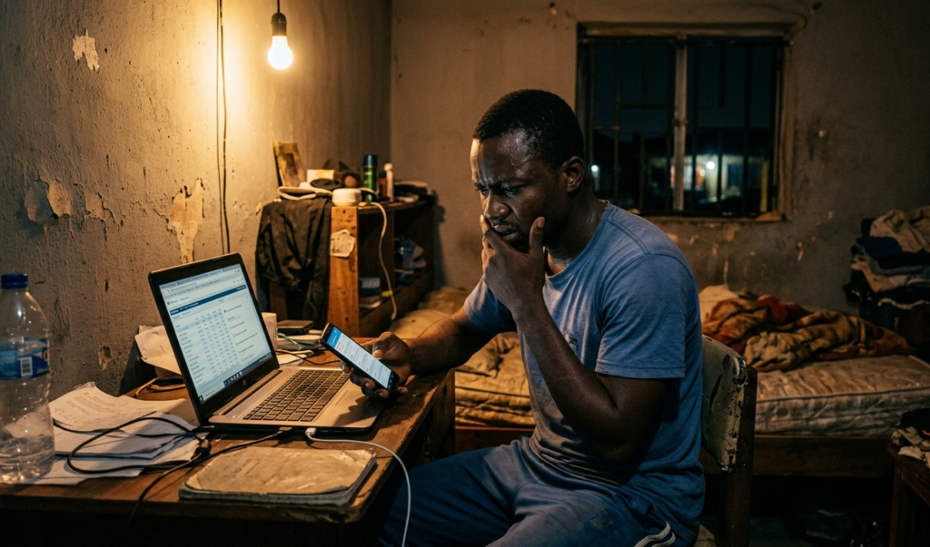 Struggling beginner feeling confused while searching for opportunities online at night