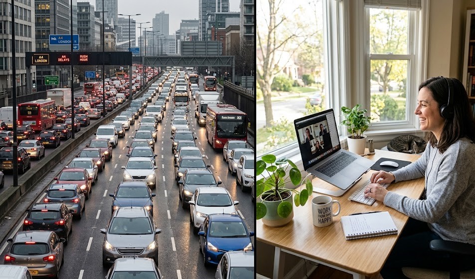 Comparison between commuting to work and earning money independently from home.