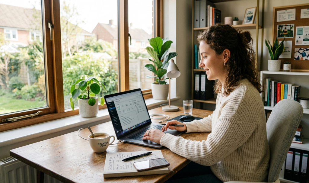 Person working from home and building an independent income stream.