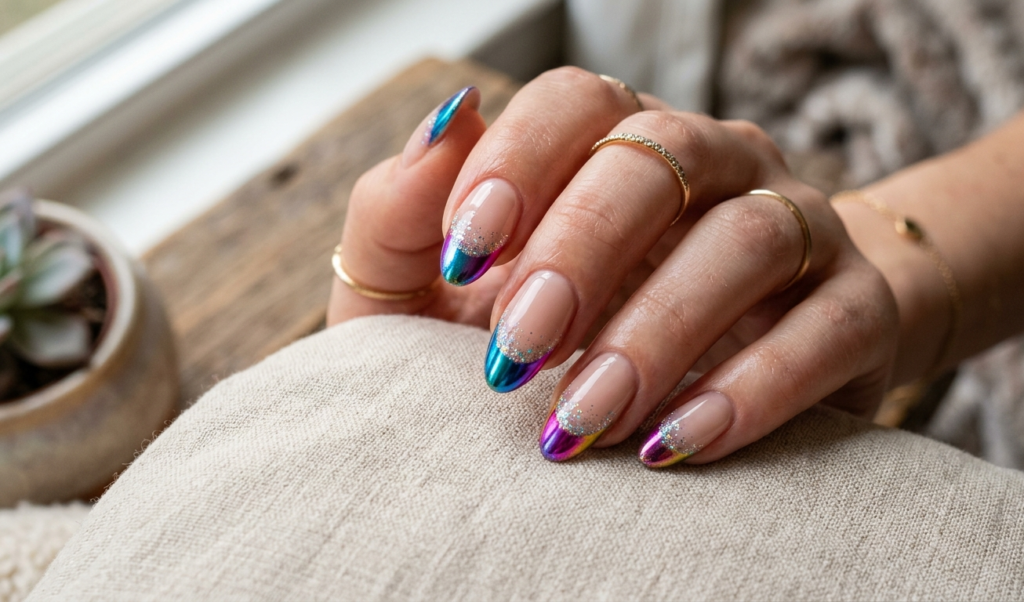 Creative 3D nail art featuring pearls, charms, and textured designs.