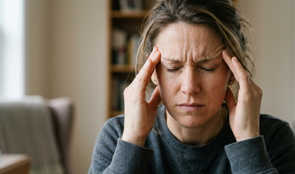 Stress headache and tension pain showing how stress affects your body and mind physically