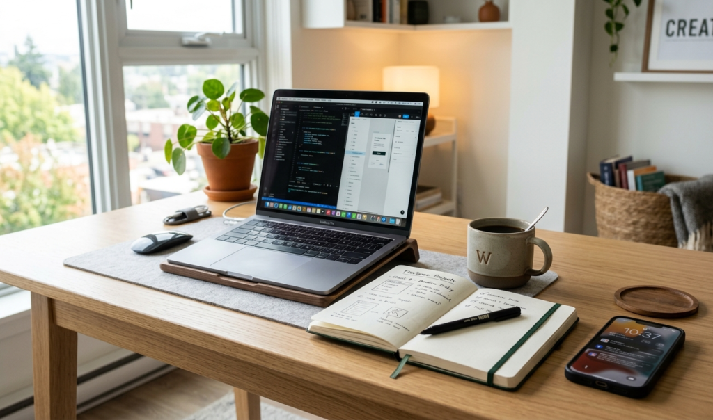 Freelance workspace for online business and remote work opportunities.