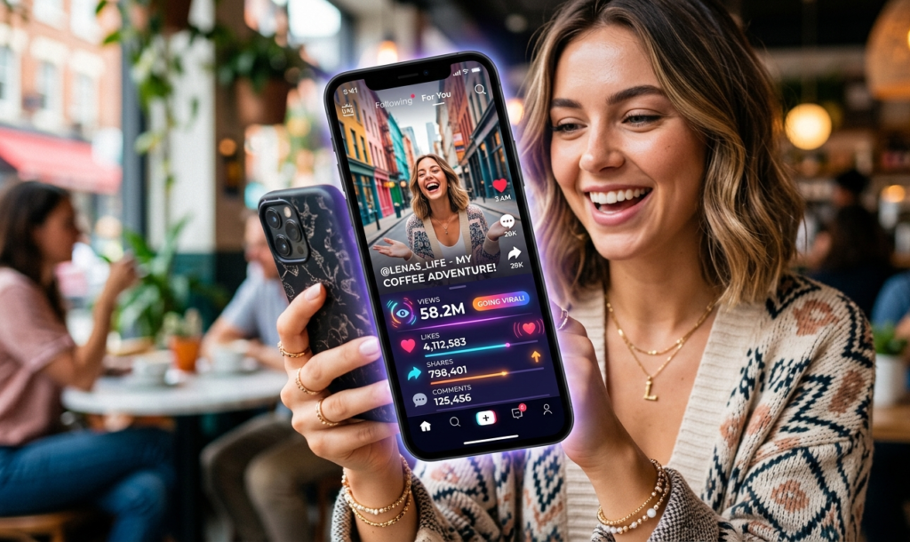 Smartphone showing viral social media content and engagement growth