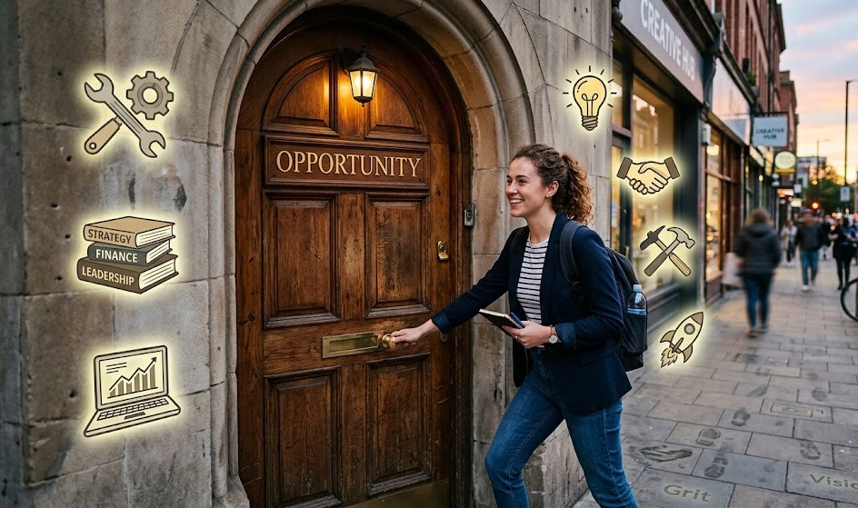 Person creating opportunities through money making skills and self-improvement.