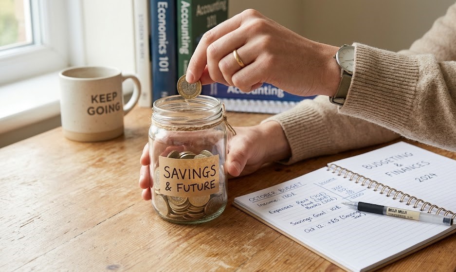 Student saving money to reduce financial stress to make money as a student