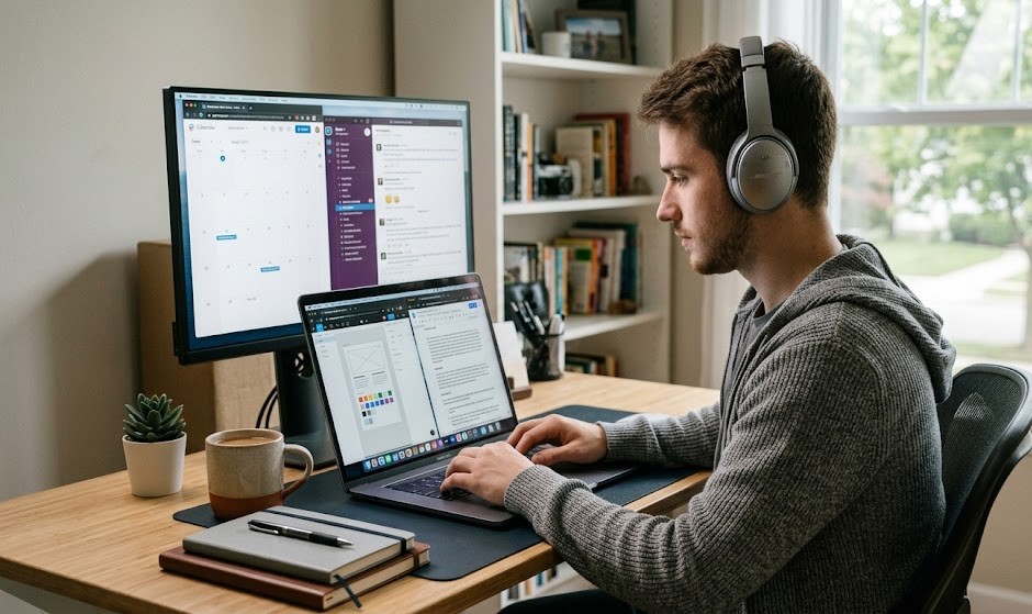 Student doing online work to make money while studying