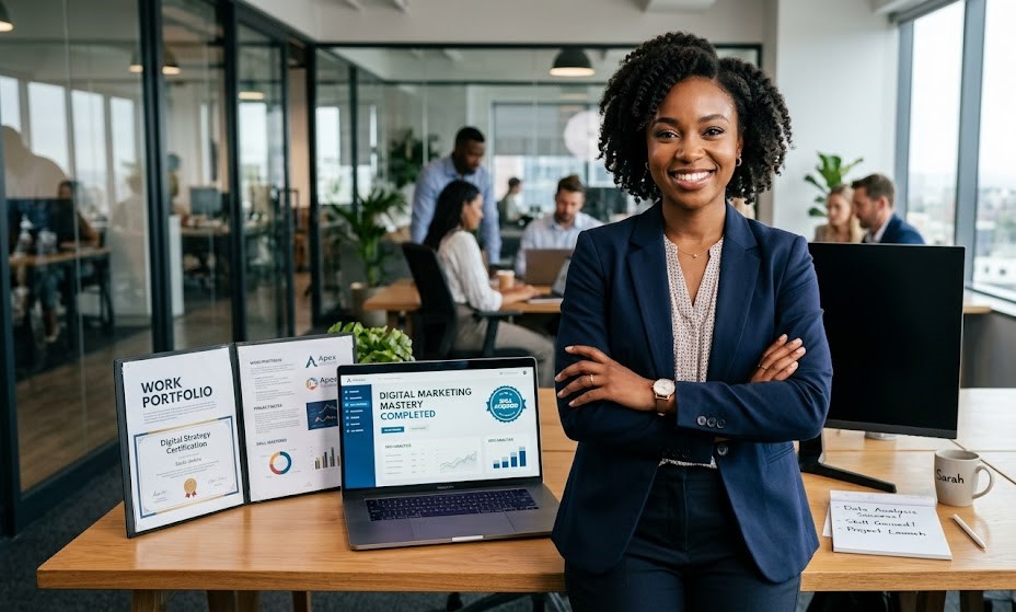 Young professional gaining confidence through money making skills.