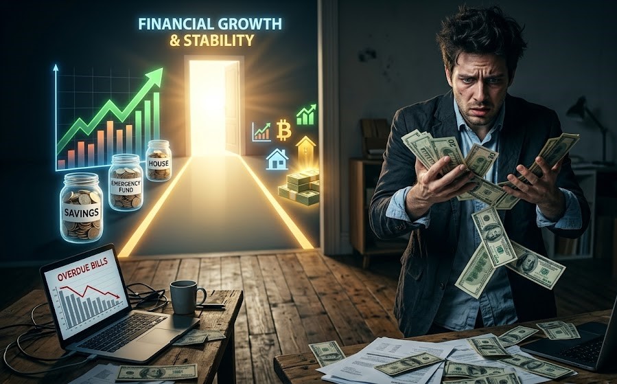 Person watching money slip away while learning habits that build a success mindset.