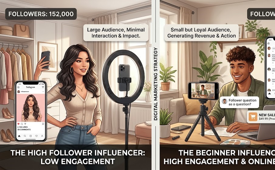Illustration showing why engagement and valuable content matter more than follower count.