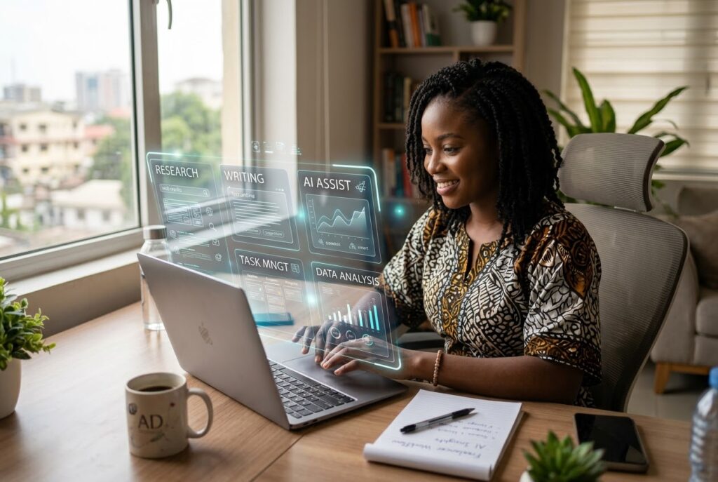 Freelancer using AI tools to improve productivity