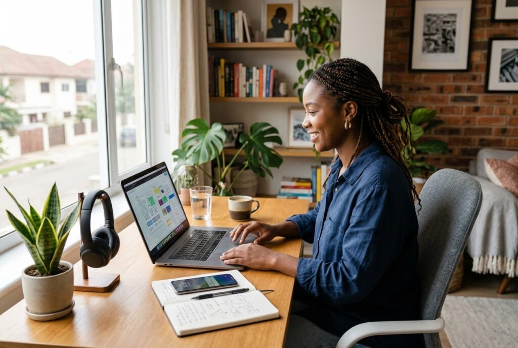Freelancer working remotely from a home office